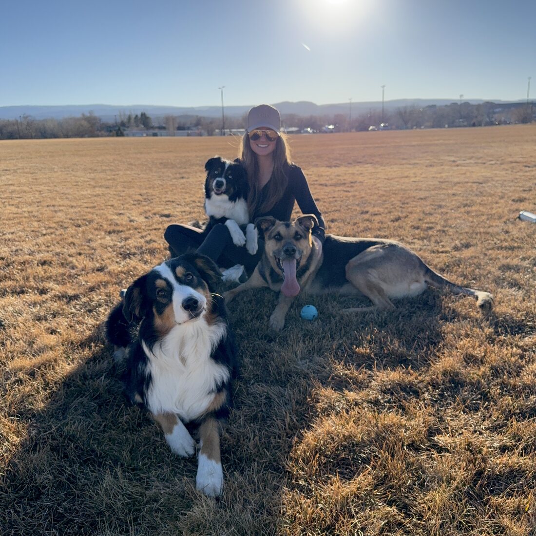 Makura with her Australian Shepherds on the Western Slope