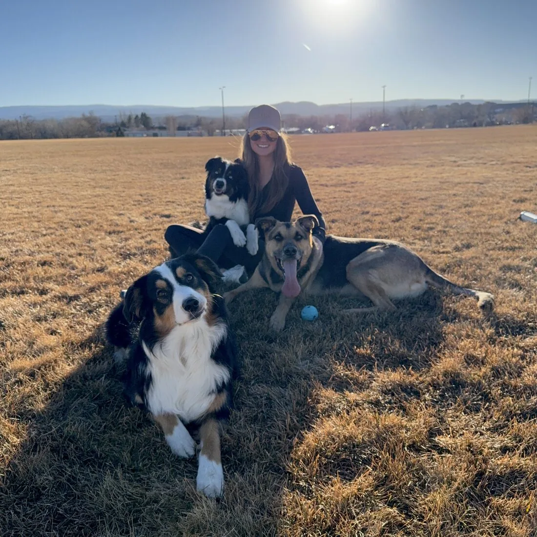 Makura with her Australian Shepherds on the Western Slope